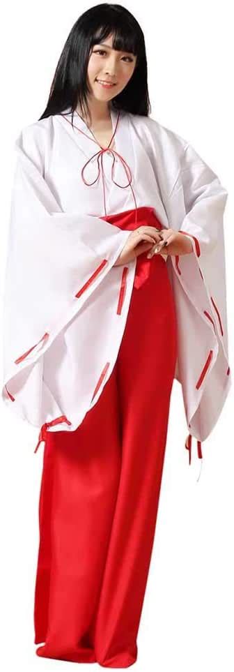 Womens White Kimono Red Hakama Pants Outfit Japanese Anime