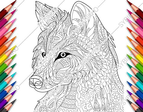 Coloring Pages For Adults Wild Dog Wolf Adult Coloring Etsy