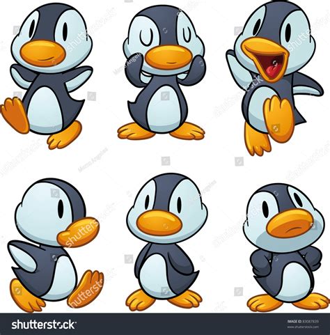 Cute Cartoon Baby Penguins Vector Illustration Stock