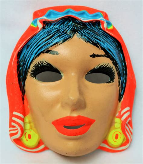Vintage Gypsy Halloween Mask Zest Costume 1960s 60s Black Light
