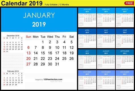 Editable Monthly Calendar Template 2019 Monthly Calendar Template