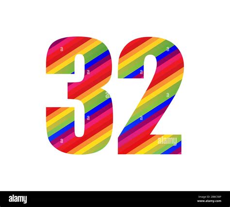 32 Number Rainbow Style Numeral Digit Colorful Thirty Two Number