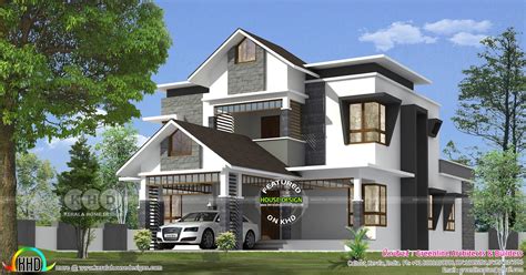 2529 Sq Ft 4 Bedroom Sloping Roof Modern Home Kerala Home Design And