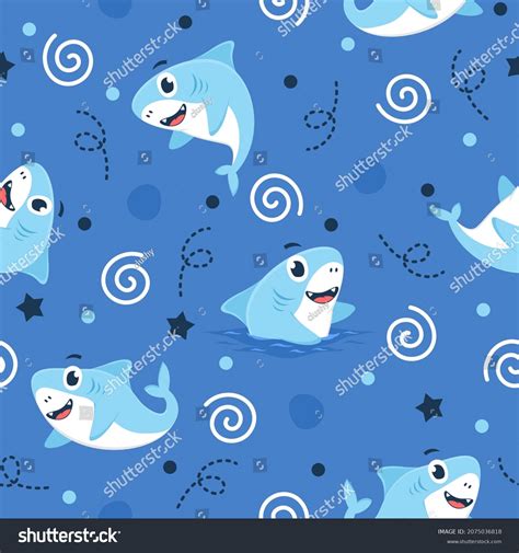 Cute Sharks Cartoon Pattern Design Stock Vector Royalty Free