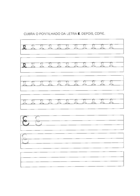 Atividade De Alfabetização Com A Letra E Cobrir Cursiva Sheet Music
