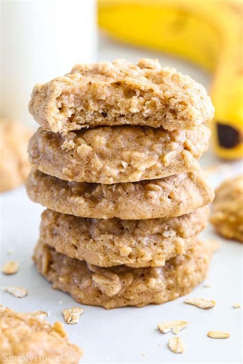 How to make no bake cookies. Stack of five Banana Oatmeal Cookies with the top one ...
