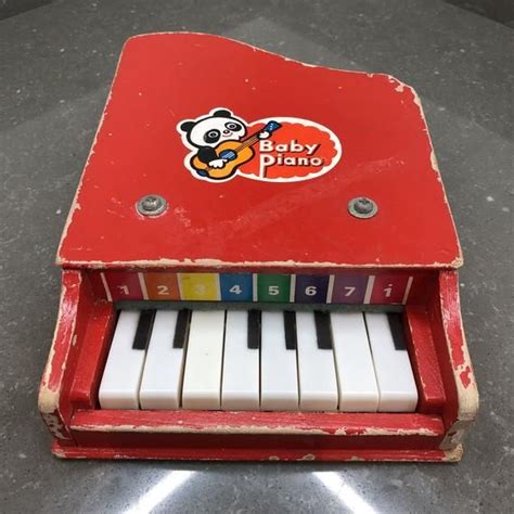 Vintage 1960s Red Wooden Toy Piano Keys Work Piano Wooden Toys