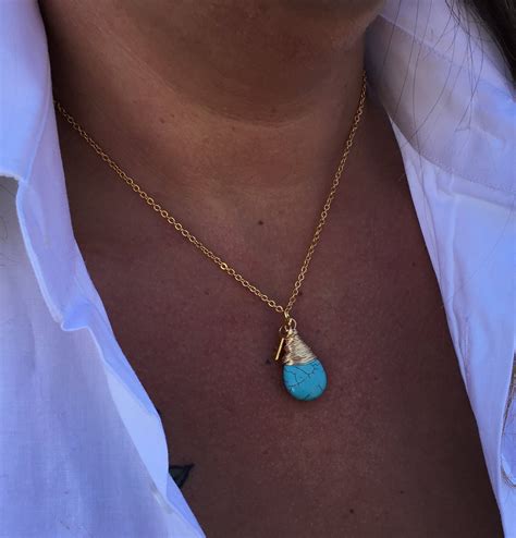 Natural Turquoise Necklace Fine Chain Genuine Gold Plated Etsy