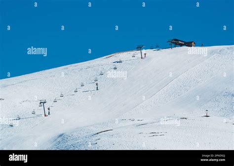 Ski Slope On Mountain Slope In Alpe D Huez Ski Resort France Stock