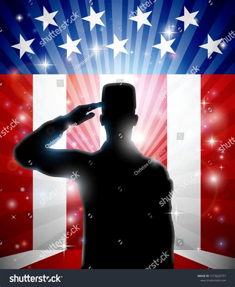 Patriotic Soldier Standing Saluting Front American Stock Vector