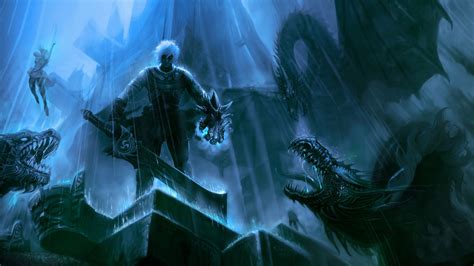 Tapety 1920x1080 px UMĚNÍ modrý temný drak fantazie kouzlo meč