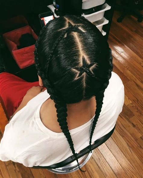Two Cornrows With Star Braids In Center Hair Styles Braided