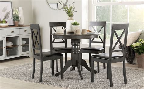 Realyn oval dining room table. Kingston Round Grey Wood Dining Table with 4 Kendal Chairs (Black Leather Seat Pad) | Furniture ...