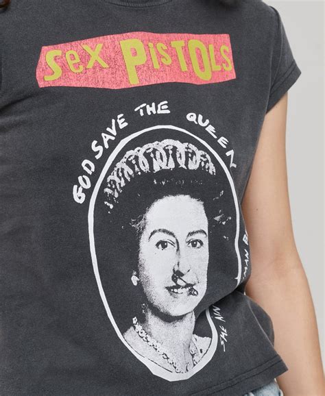 Womens Sex Pistols Limited Edition Cap Sleeve T Shirt In Mid Amp Black Superdry Uk