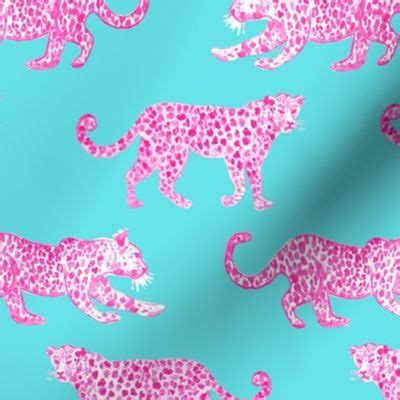 Leopard Parade Hot Pink On Turquoise Spoonflower