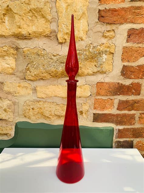 Red Genie Bottle Tall 25 Vintage Italian Glass Etsy Uk Genie Bottle Glass Decanter Vintage