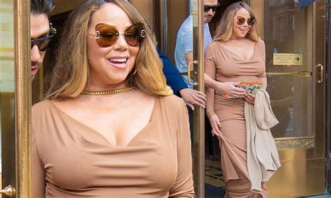 mariah carey steps out in a clinging nude colored dress and platforms in nyc daily mail online