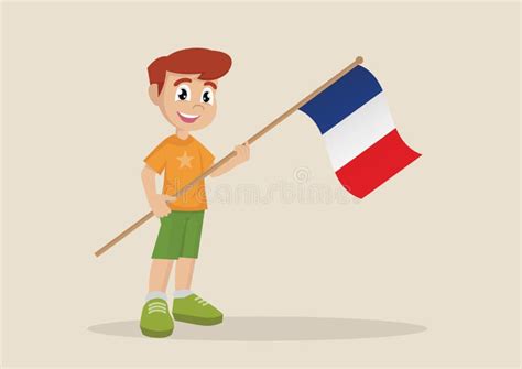 Cartoon Character Boy Holding A France Flag Stock Vector