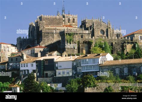 Cathedral And Old Town Tui Pontevedra Province Galicia Spain Stock