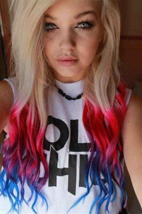 Blonde Hair With Blue Red Pink And Purple Tips Love The