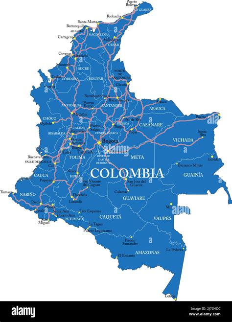 Mapa Vectorial Altamente Detallado De Colombia Con Regiones Administrativas Principales