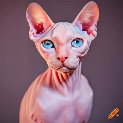 Portrait Of A Cute Pink Sphynx Cat With Blue Eyes On Craiyon