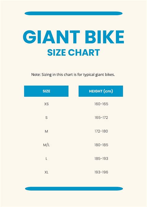 Giant Bicycle Size Chart