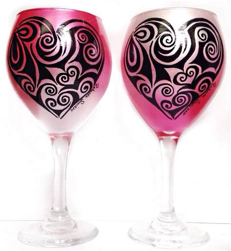 Hand Painted Heart Wine Glasses Set Of 2 Valentine S Day Etsy