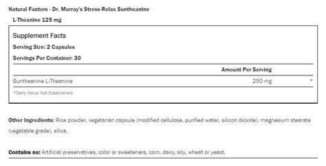 Natural Factors Stress Relax Suntheanine L Theanine 60 Vcaps