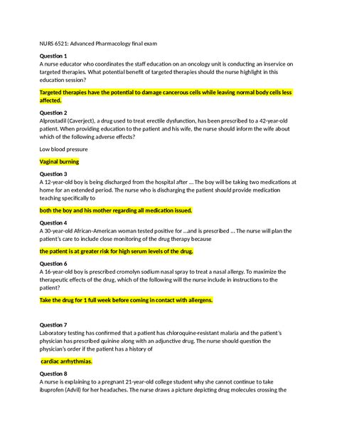 NURS 6521: Advanced Pharmacology final exam Questions And Answers