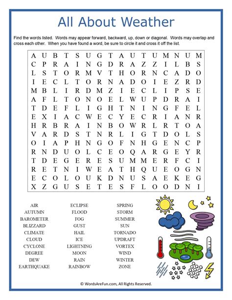 All About Weather Word Search Puzzle Handout Fun Activity