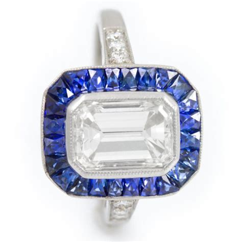 Miriams Jewelry Emerald Diamond Ring With Sapphire Halo Miriams Jewelry