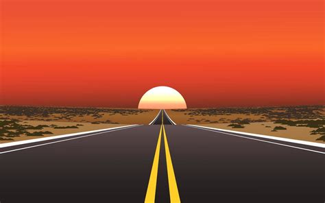 Sunset In Desert With Straight Highway 9432543 Vector Art At Vecteezy
