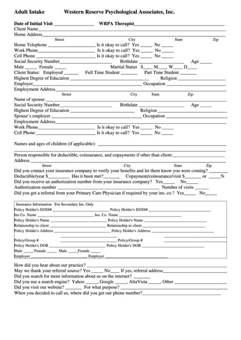 Top Psychiatric Intake Form Templates Free To Download In Pdf Format