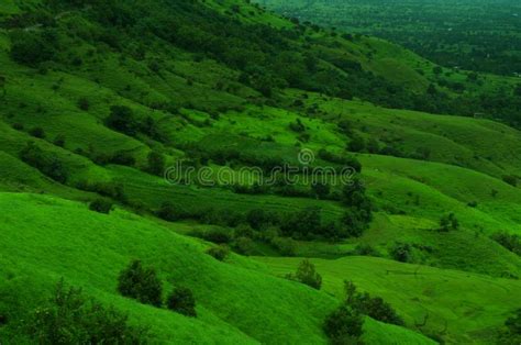 Green Fields On A Mountain Slope Stock Image Image Of Indian Clouds