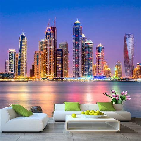 Custom 3d Wall Mural Wallpaper Beautiful Dubai City Night Landscape