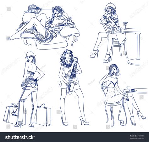 Outline Drawing Sexy Girls เวกเตอร์สต็อก ปลอดค่าลิขสิทธิ์ 53191171 Shutterstock
