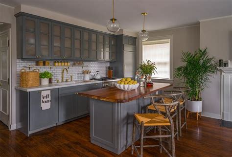 I am not planning on having. Gray Kitchen Island with Black Rush Seat Bar Stools ...