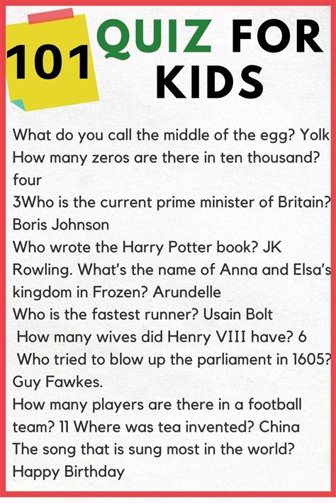 General Knowledge Quiz For Kids Bentleygropotts