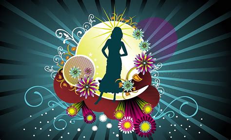 Hd Wallpaper Vector Girls 4 Silhouette Of Woman With Flowers