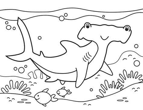 Free coloring hammerhead shark coloring page. Printable Hammerhead Shark Coloring Page in 2020 | Shark ...