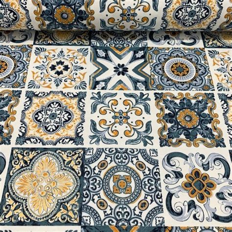 Ceramic Fabric Tile Fabric Mosaic Fabric Spanish Etsy