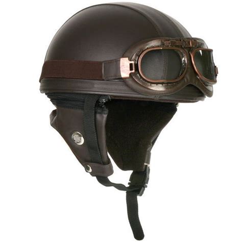 Vintage Motorcycle Helmets With Goggles Half Retro Helmet Brown Ebay