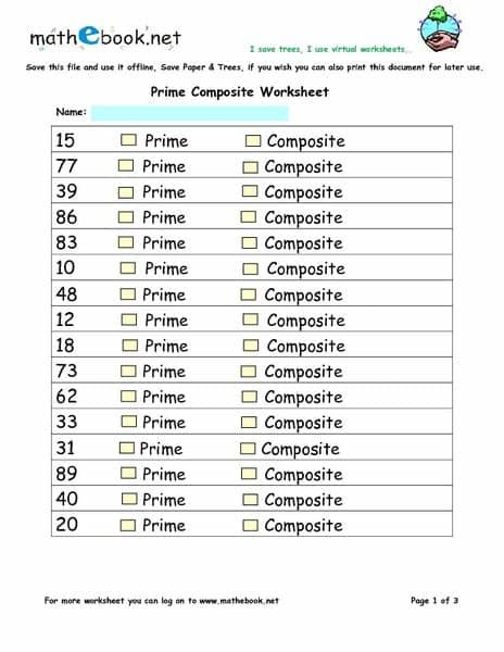 Prime Composite Worksheet Worksheet for 3rd - 4th Grade ...