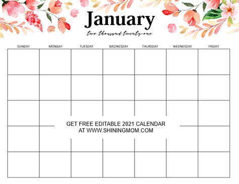 Free Fully Editable 2021 Calendar Template In Word
