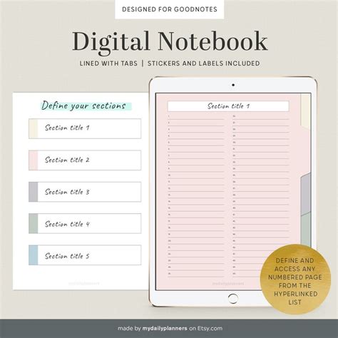 Digital Notebook Tab Template Goodnotes Hyperlinked Study Etsy