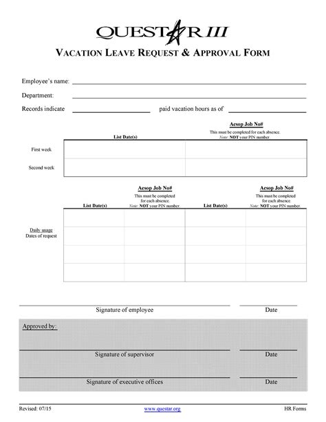 50 Professional Employee Vacation Request Forms Word Templatelab