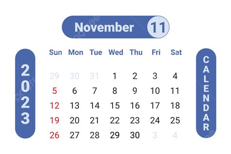 November 2023 Calendar Blue Color Calendar 2023 Calendar Transparent