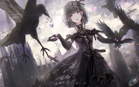 Wallpaper Anime Girls Original Characters Crow Gloves Black Dress