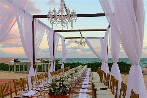 Destination Wedding At Breathless Riviera Cancun Beach Reception King Table Canop Destination